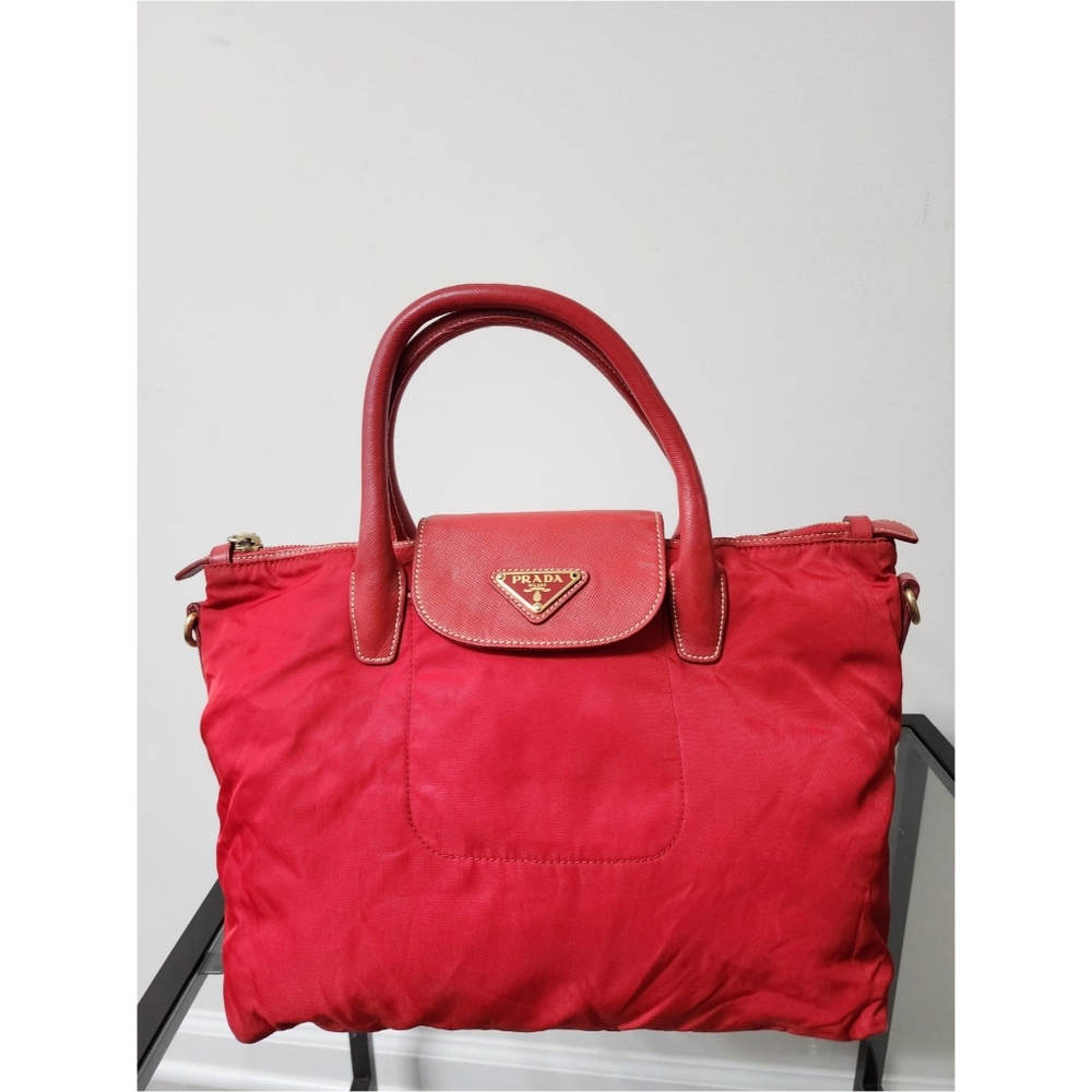 Prada Nylon Saffiano-Trimmed Tessuto Tote Red